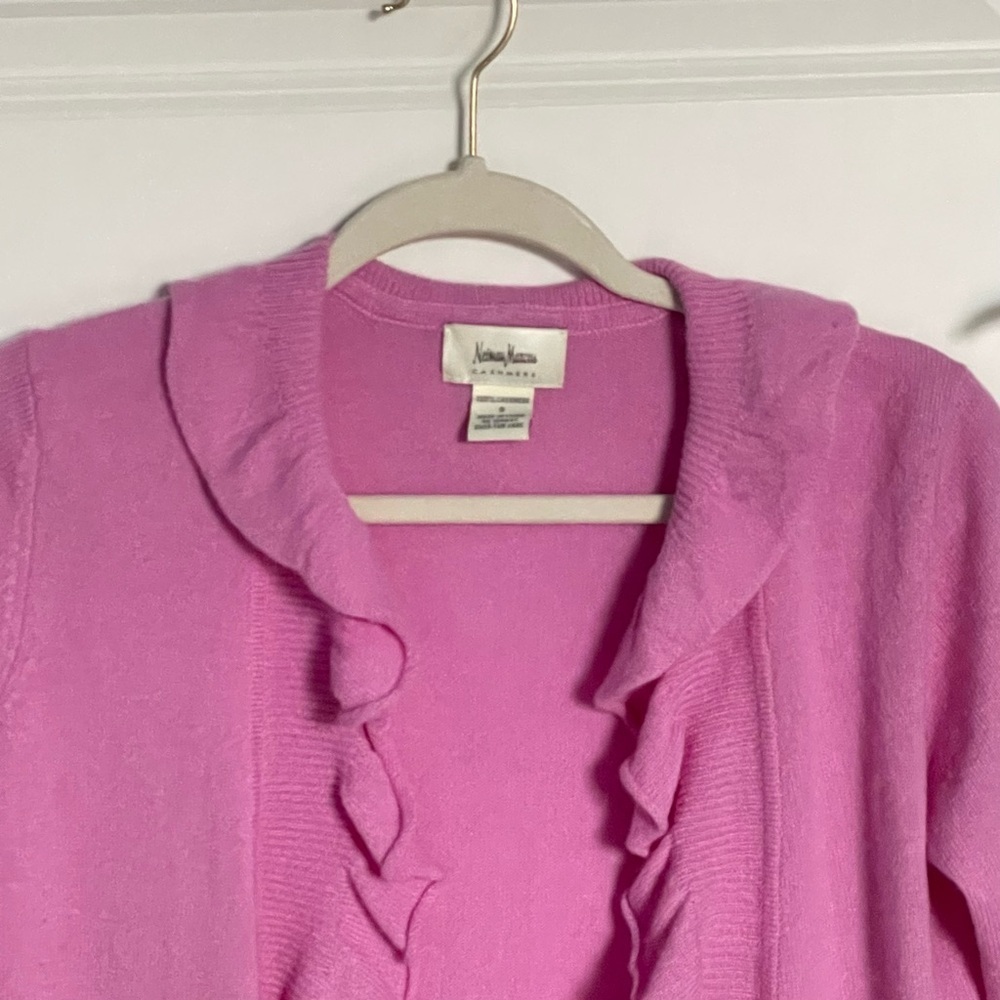 Neiman Marcus Cashmere Purple Pink Ruffled Cardigan Sweater 35056 - Picture 3 of 13